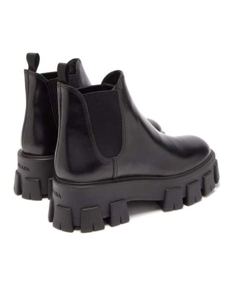 prada exaggerated tread sole leather ankle boots|Prada ankle boots on sale.